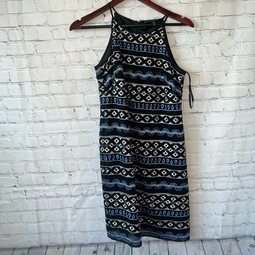 white house black market dark blue & white sleeveless dress size 00 - Picture 4 of 10
